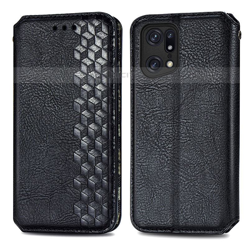 Coque Portefeuille Livre Cuir Etui Clapet S01D pour Oppo Find X5 Pro 5G Noir Plus