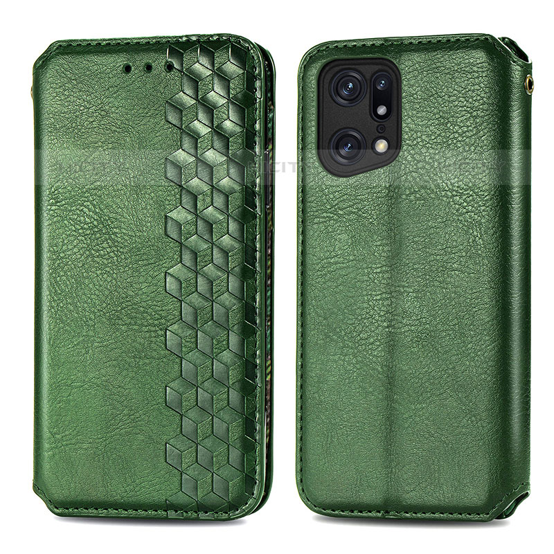 Coque Portefeuille Livre Cuir Etui Clapet S01D pour Oppo Find X5 Pro 5G Vert Plus