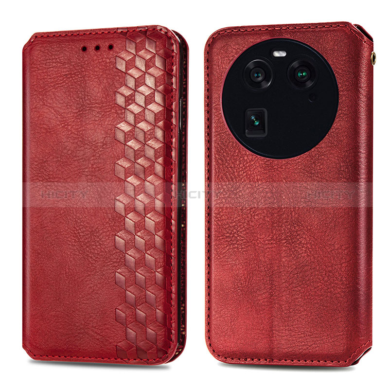 Coque Portefeuille Livre Cuir Etui Clapet S01D pour Oppo Find X6 5G Rouge Plus