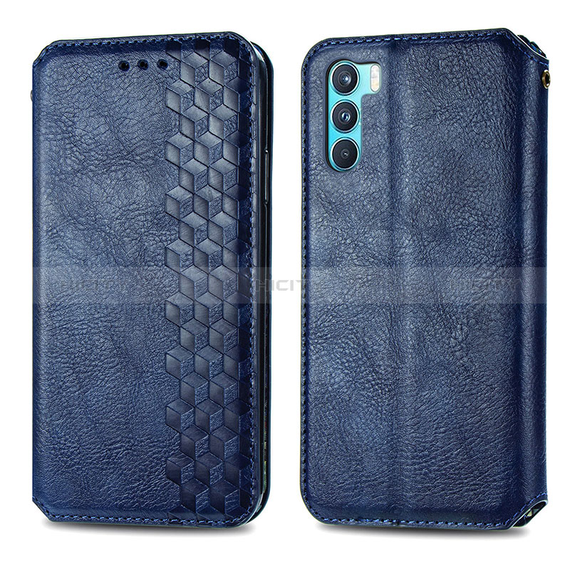 Coque Portefeuille Livre Cuir Etui Clapet S01D pour Oppo K9 Pro 5G Bleu Plus