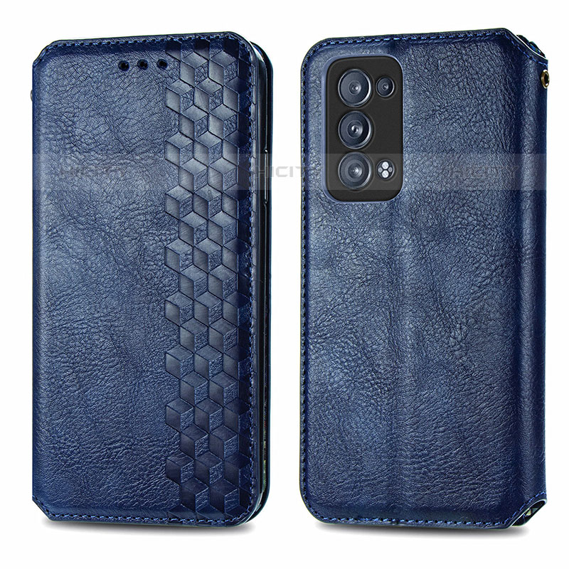 Coque Portefeuille Livre Cuir Etui Clapet S01D pour Oppo Reno6 Pro+ Plus 5G Bleu Plus