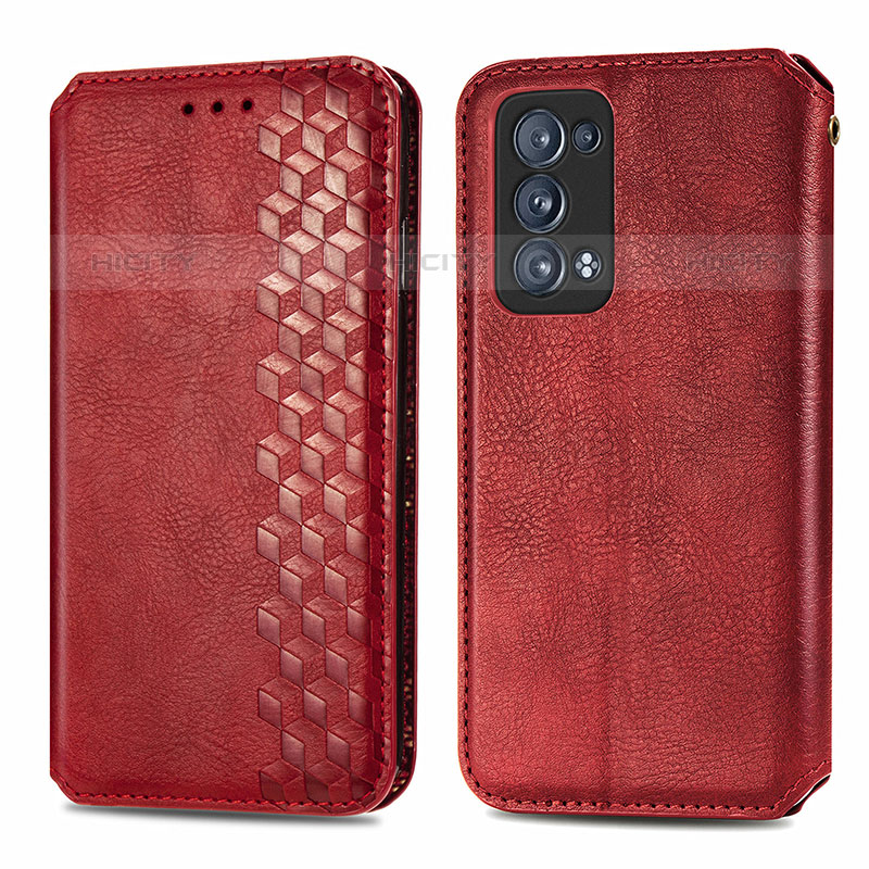 Coque Portefeuille Livre Cuir Etui Clapet S01D pour Oppo Reno6 Pro+ Plus 5G Rouge Plus