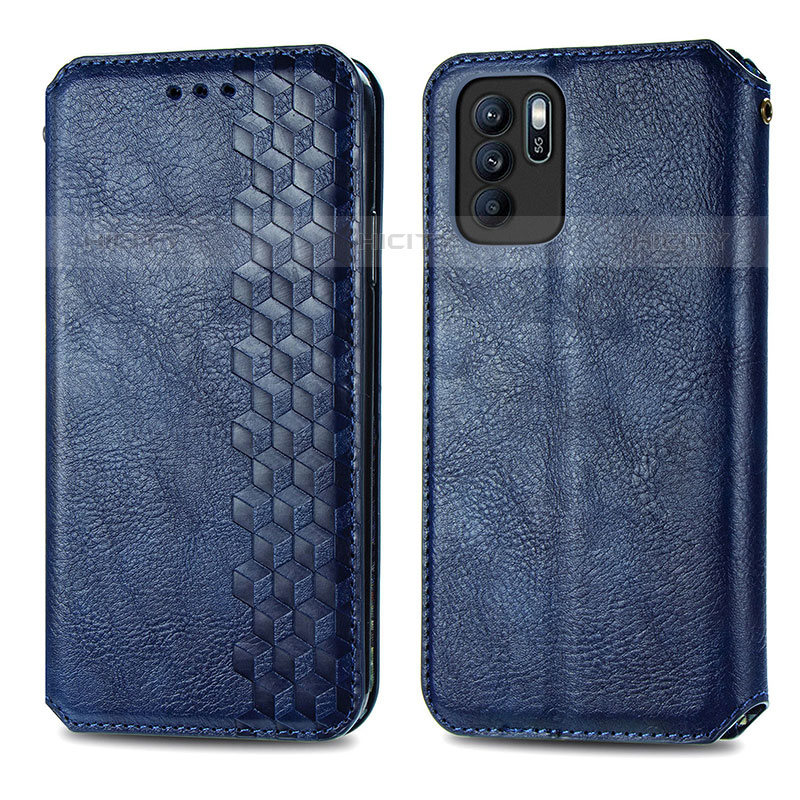 Coque Portefeuille Livre Cuir Etui Clapet S01D pour Oppo Reno6 Z 5G Bleu Plus