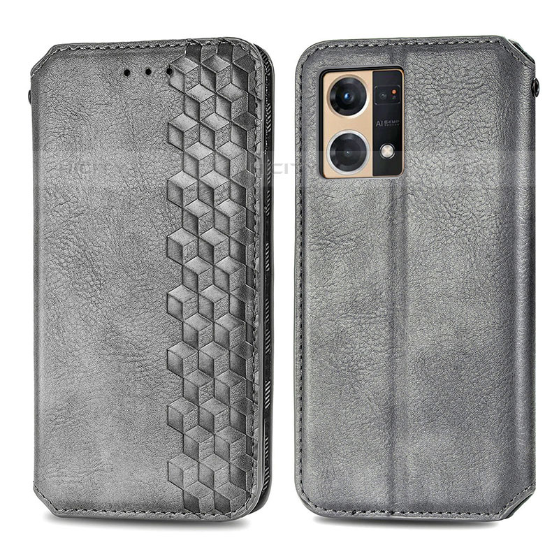 Coque Portefeuille Livre Cuir Etui Clapet S01D pour Oppo Reno8 4G Gris Plus