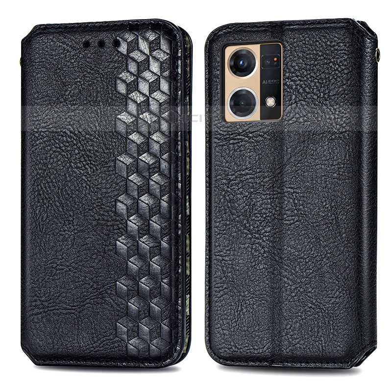 Coque Portefeuille Livre Cuir Etui Clapet S01D pour Oppo Reno8 4G Noir Plus