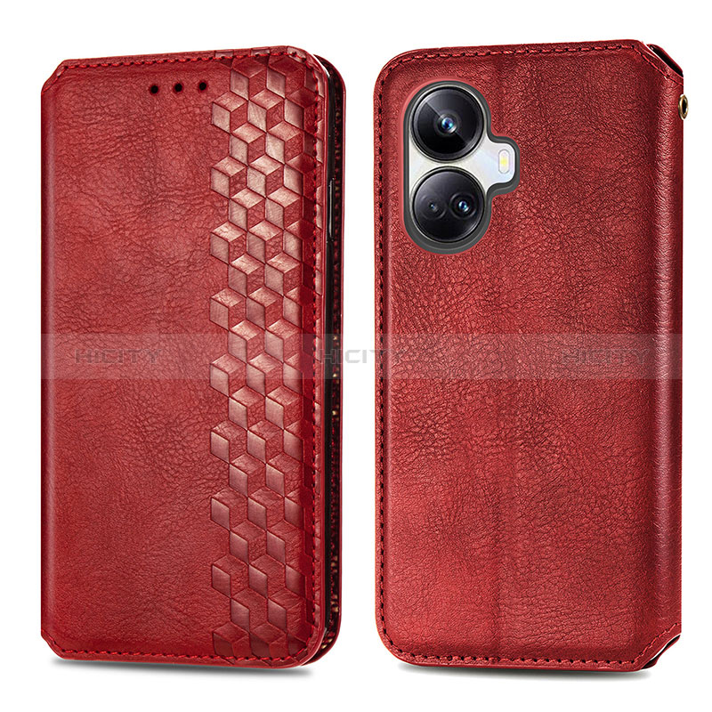 Coque Portefeuille Livre Cuir Etui Clapet S01D pour Realme 10 Pro+ Plus 5G Rouge Plus