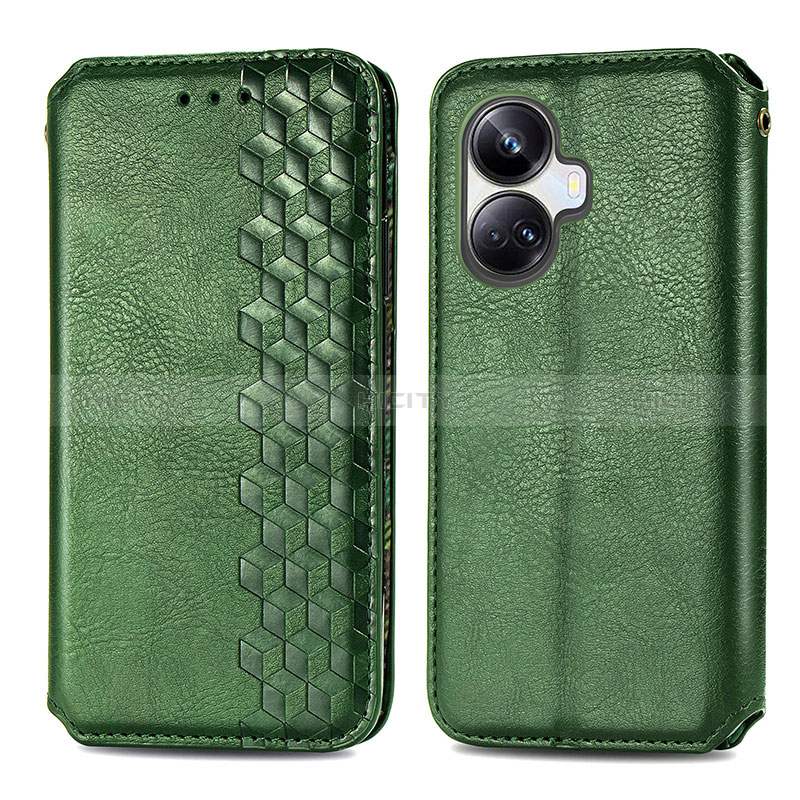 Coque Portefeuille Livre Cuir Etui Clapet S01D pour Realme 10 Pro+ Plus 5G Vert Plus