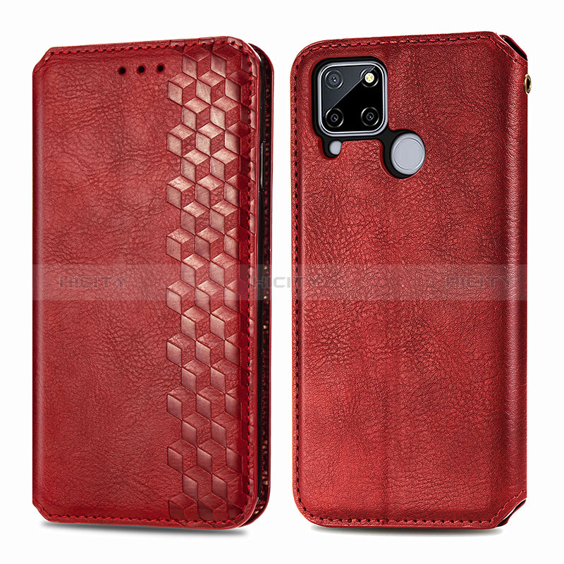 Coque Portefeuille Livre Cuir Etui Clapet S01D pour Realme 7i RMX2193 Rouge Plus