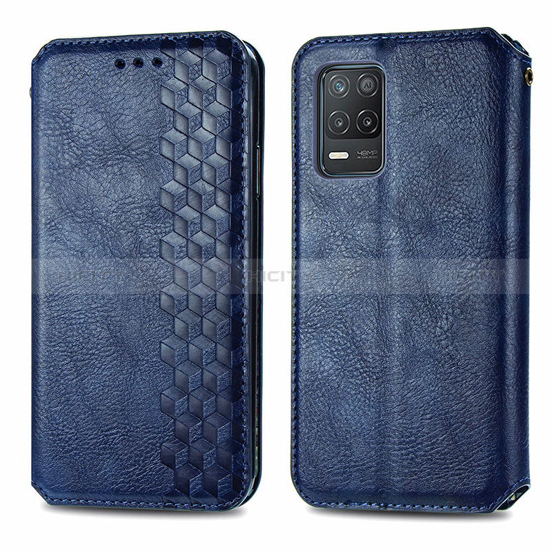 Coque Portefeuille Livre Cuir Etui Clapet S01D pour Realme 8 5G Bleu Plus