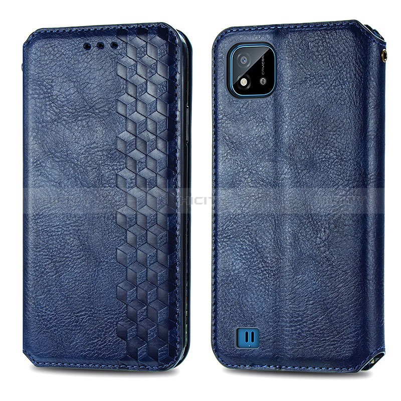 Coque Portefeuille Livre Cuir Etui Clapet S01D pour Realme C11 (2021) Bleu Plus