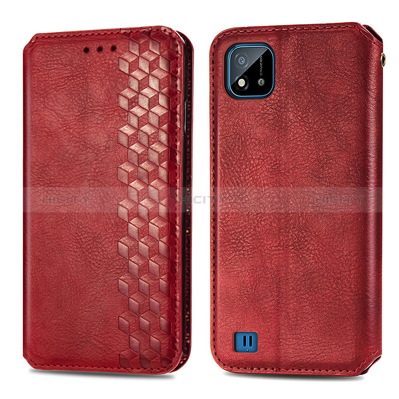 Coque Portefeuille Livre Cuir Etui Clapet S01D pour Realme C11 (2021) Rouge Plus