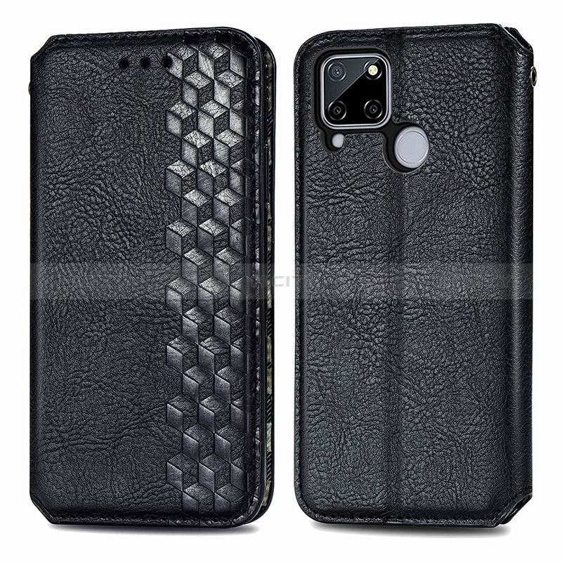 Coque Portefeuille Livre Cuir Etui Clapet S01D pour Realme C12 Noir Plus