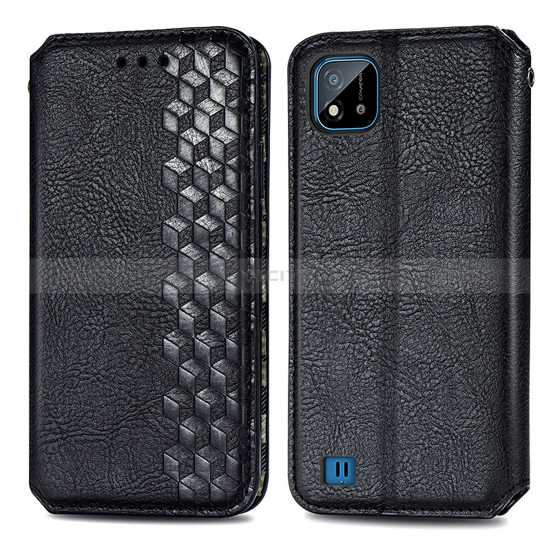 Coque Portefeuille Livre Cuir Etui Clapet S01D pour Realme C20A Noir Plus