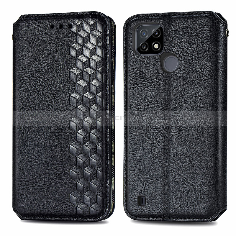 Coque Portefeuille Livre Cuir Etui Clapet S01D pour Realme C21Y Noir Plus