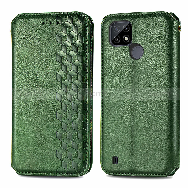 Coque Portefeuille Livre Cuir Etui Clapet S01D pour Realme C21Y Vert Plus