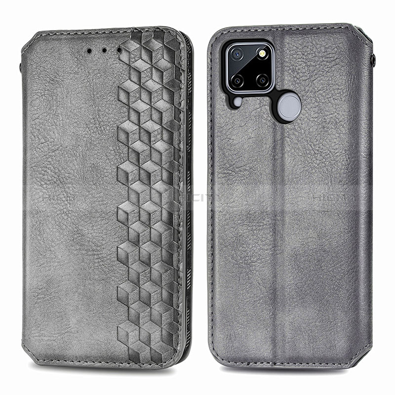 Coque Portefeuille Livre Cuir Etui Clapet S01D pour Realme C25S Gris Plus