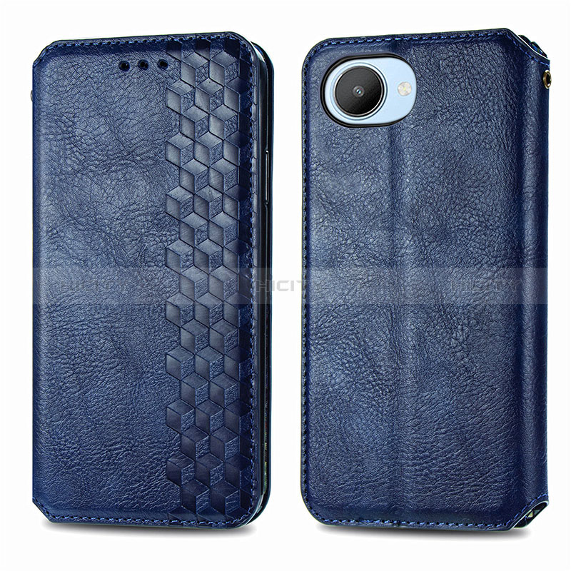 Coque Portefeuille Livre Cuir Etui Clapet S01D pour Realme C30 Bleu Plus