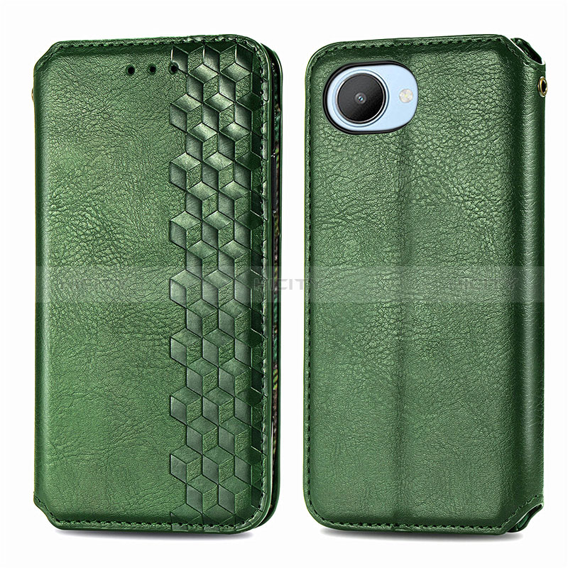 Coque Portefeuille Livre Cuir Etui Clapet S01D pour Realme C30 Vert Plus