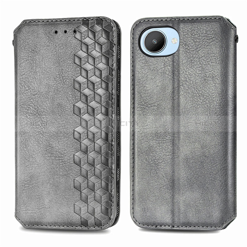 Coque Portefeuille Livre Cuir Etui Clapet S01D pour Realme C30s Gris Plus