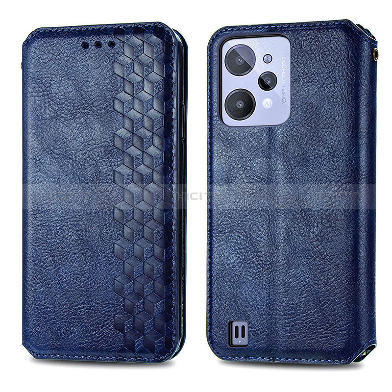 Coque Portefeuille Livre Cuir Etui Clapet S01D pour Realme C31 Bleu Plus