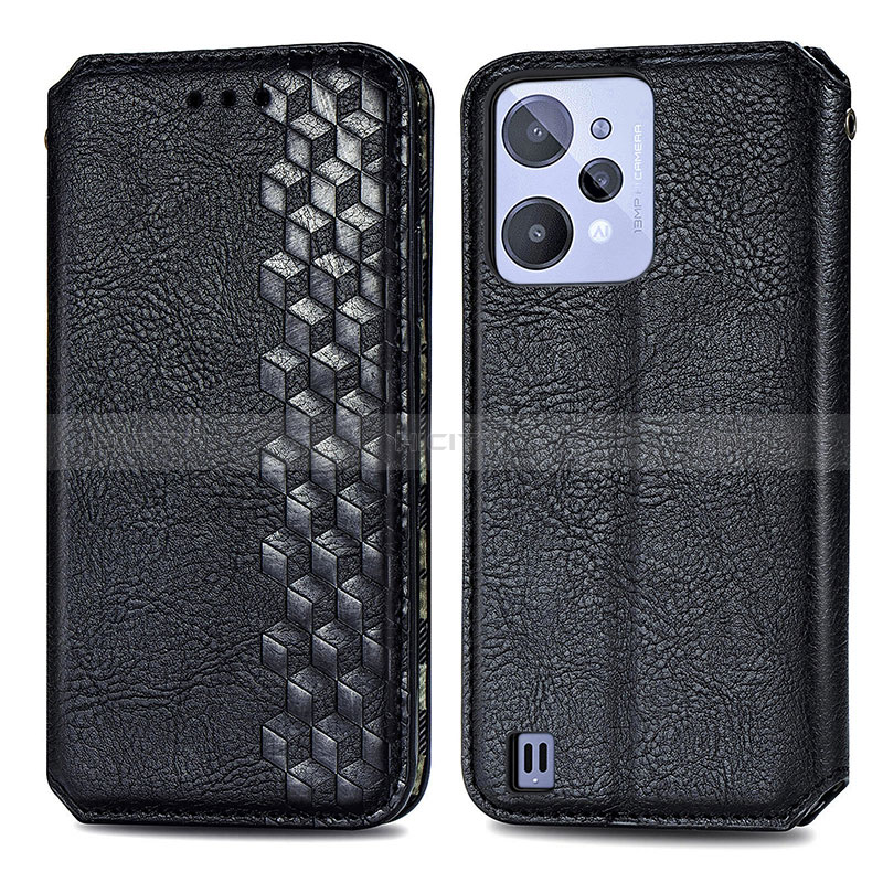 Coque Portefeuille Livre Cuir Etui Clapet S01D pour Realme C31 Noir Plus