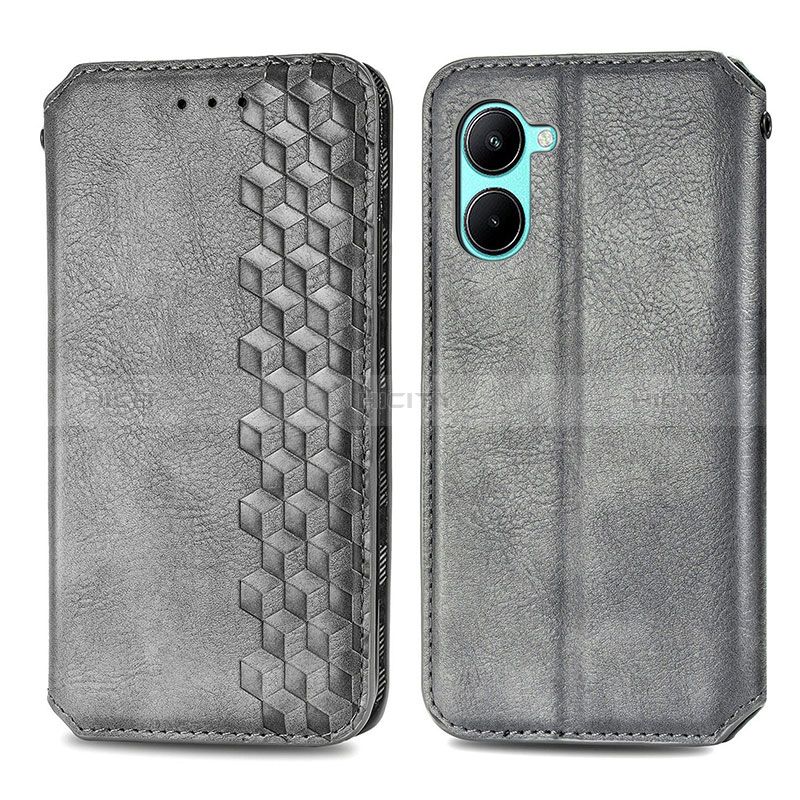 Coque Portefeuille Livre Cuir Etui Clapet S01D pour Realme C33 (2023) Gris Plus