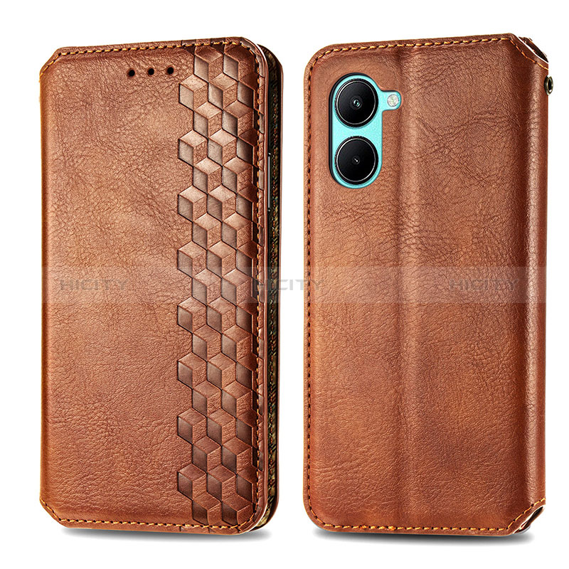 Coque Portefeuille Livre Cuir Etui Clapet S01D pour Realme C33 (2023) Marron Plus