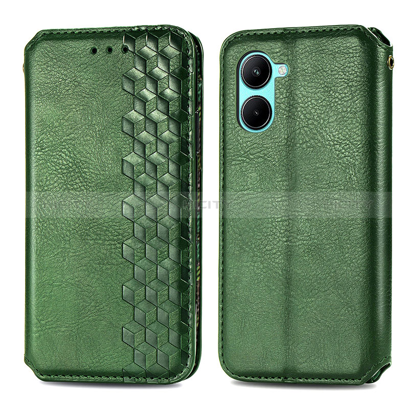 Coque Portefeuille Livre Cuir Etui Clapet S01D pour Realme C33 (2023) Vert Plus