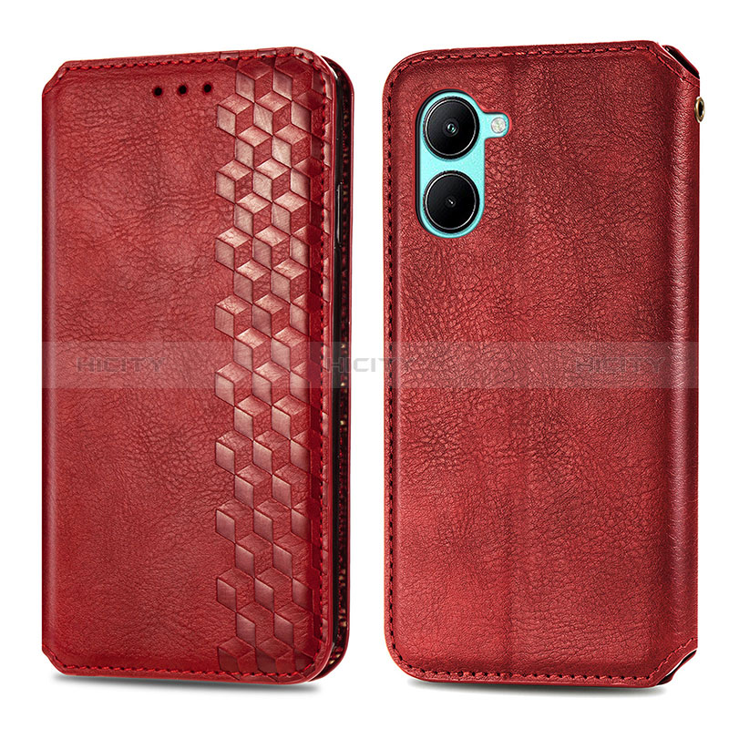 Coque Portefeuille Livre Cuir Etui Clapet S01D pour Realme C33 Rouge Plus