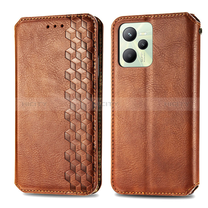 Coque Portefeuille Livre Cuir Etui Clapet S01D pour Realme C35 Marron Plus