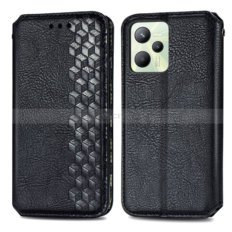 Coque Portefeuille Livre Cuir Etui Clapet S01D pour Realme C35 Noir Plus