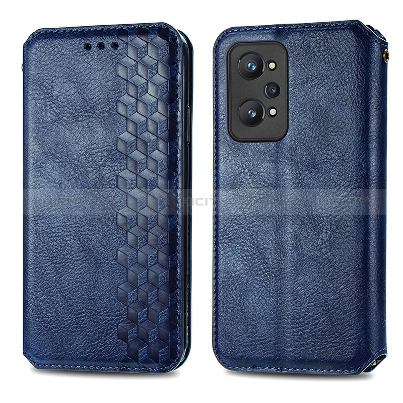 Coque Portefeuille Livre Cuir Etui Clapet S01D pour Realme GT2 5G Bleu Plus