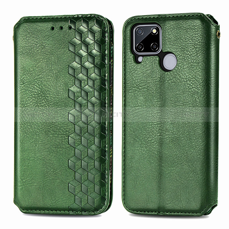 Coque Portefeuille Livre Cuir Etui Clapet S01D pour Realme Narzo 30A Vert Plus