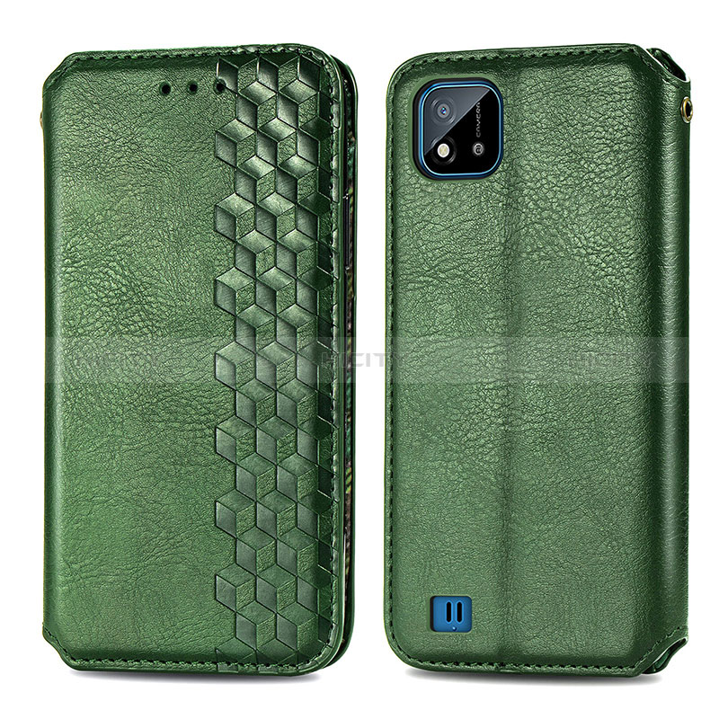 Coque Portefeuille Livre Cuir Etui Clapet S01D pour Realme Narzo 50i Vert Plus