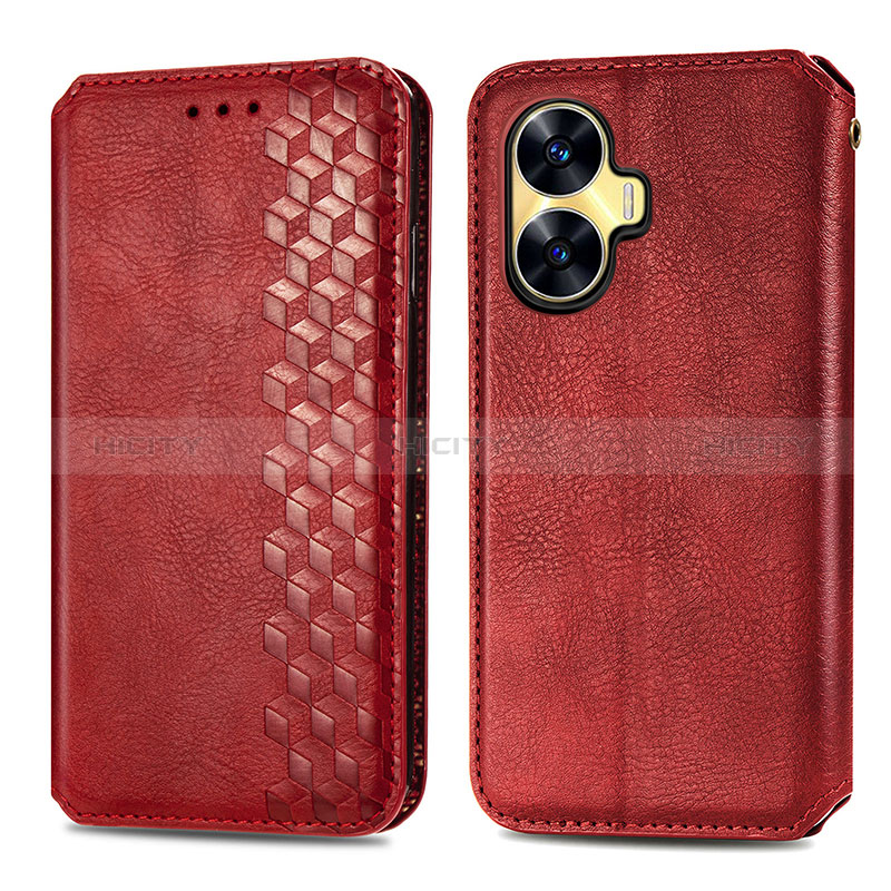 Coque Portefeuille Livre Cuir Etui Clapet S01D pour Realme Narzo N55 Rouge Plus