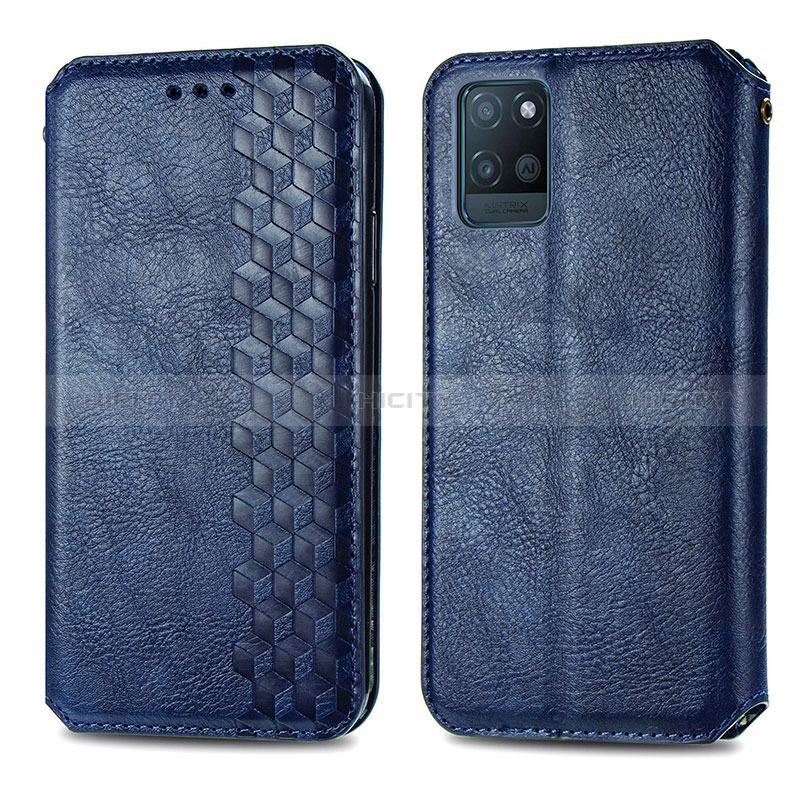 Coque Portefeuille Livre Cuir Etui Clapet S01D pour Realme V11s 5G Bleu Plus