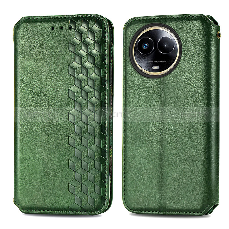 Coque Portefeuille Livre Cuir Etui Clapet S01D pour Realme V50 5G Vert Plus