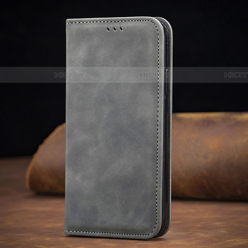 Coque Portefeuille Livre Cuir Etui Clapet S01D pour Samsung Galaxy A01 SM-A015 Gris Plus