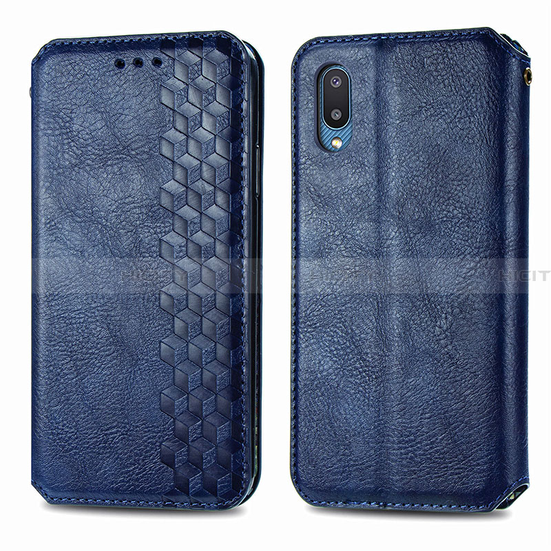 Coque Portefeuille Livre Cuir Etui Clapet S01D pour Samsung Galaxy A02 Bleu Plus