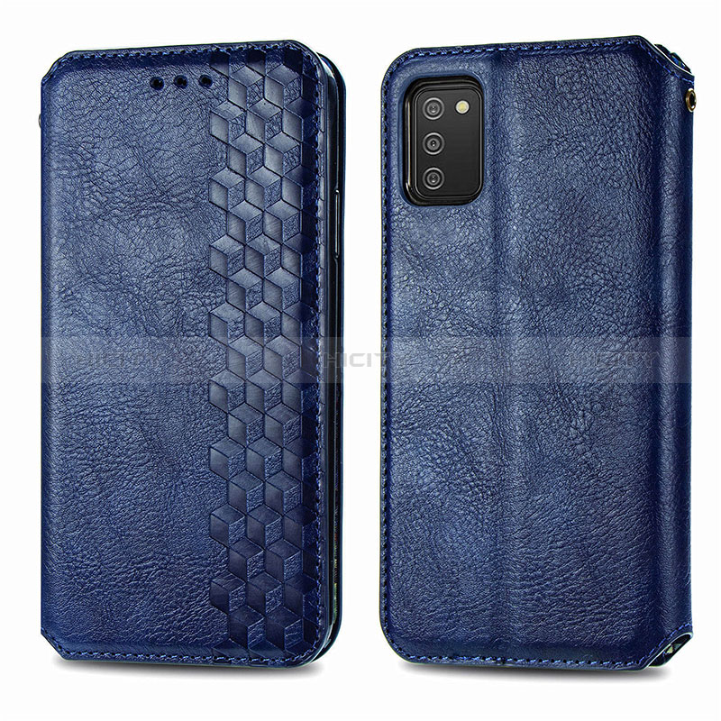 Coque Portefeuille Livre Cuir Etui Clapet S01D pour Samsung Galaxy A02s Bleu Plus