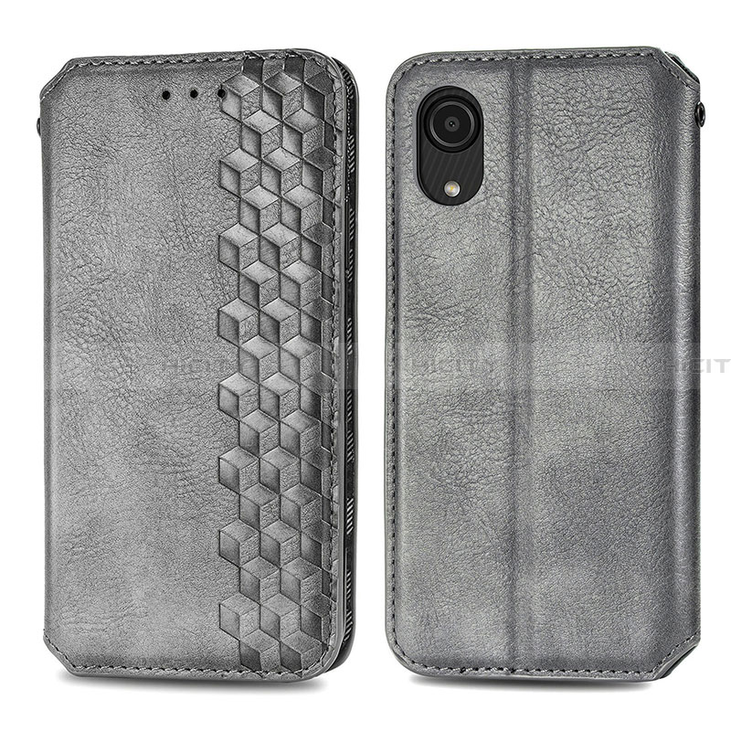 Coque Portefeuille Livre Cuir Etui Clapet S01D pour Samsung Galaxy A03 Core Gris Plus