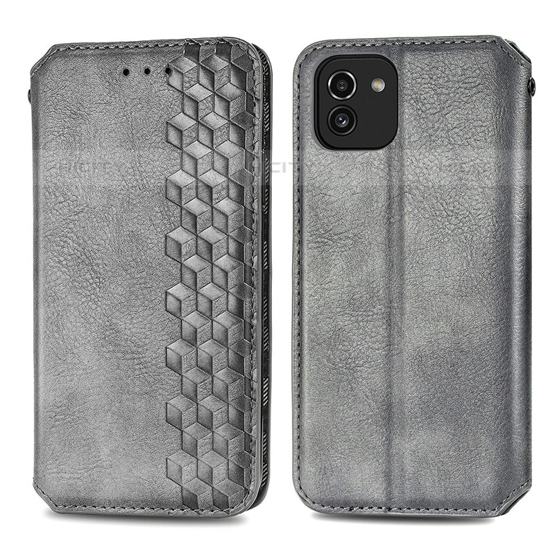 Coque Portefeuille Livre Cuir Etui Clapet S01D pour Samsung Galaxy A03 Gris Plus