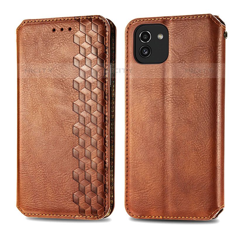 Coque Portefeuille Livre Cuir Etui Clapet S01D pour Samsung Galaxy A03 Marron Plus