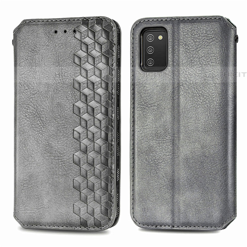 Coque Portefeuille Livre Cuir Etui Clapet S01D pour Samsung Galaxy A03s Gris Plus