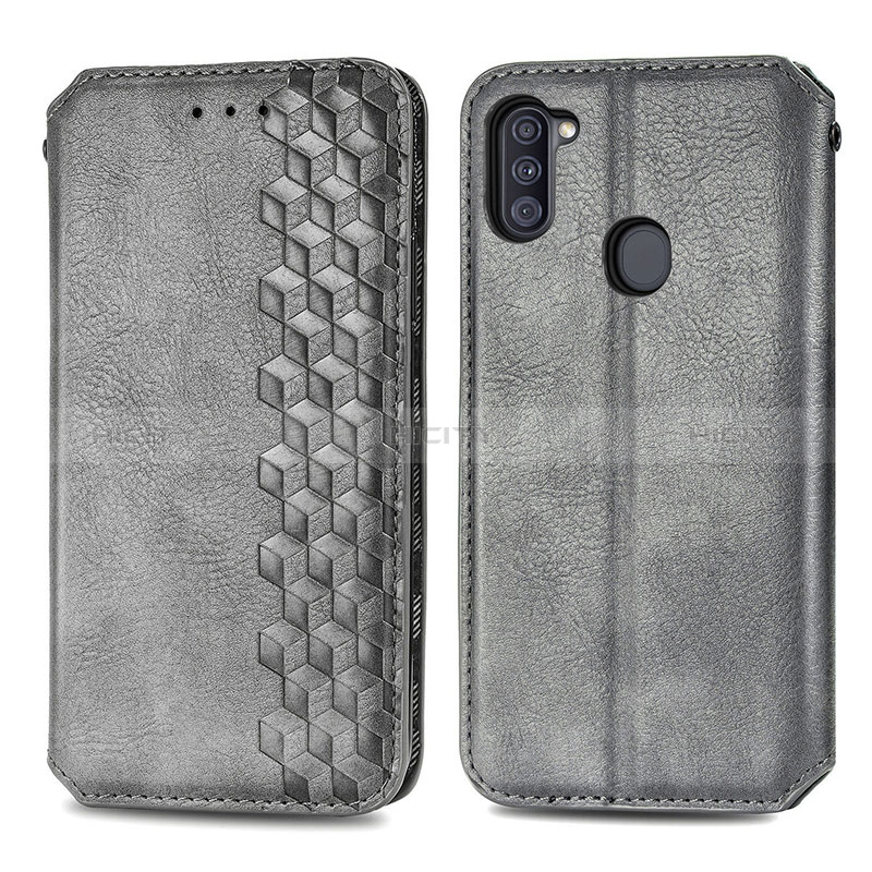 Coque Portefeuille Livre Cuir Etui Clapet S01D pour Samsung Galaxy A11 Gris Plus