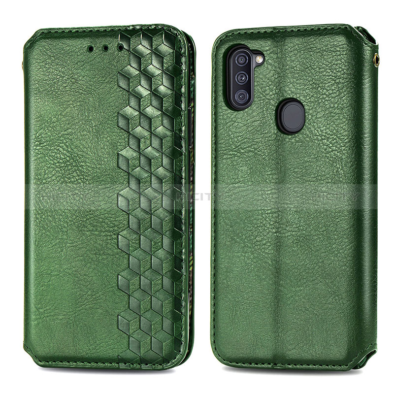 Coque Portefeuille Livre Cuir Etui Clapet S01D pour Samsung Galaxy A11 Vert Plus