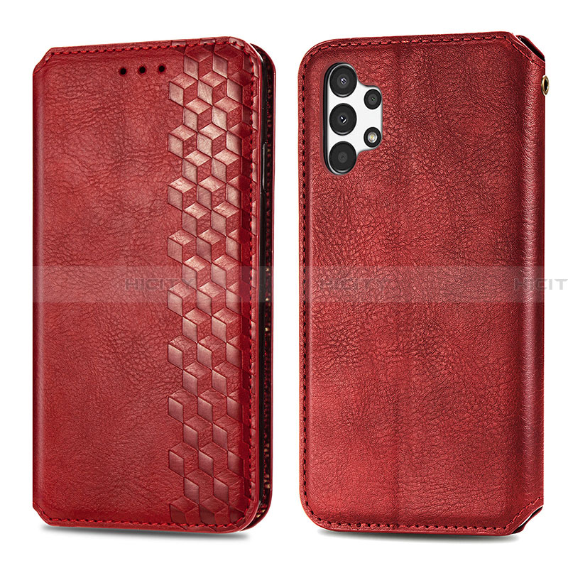 Coque Portefeuille Livre Cuir Etui Clapet S01D pour Samsung Galaxy A13 4G Rouge Plus