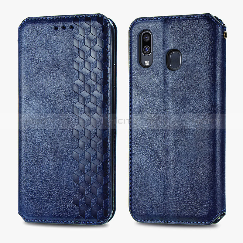 Coque Portefeuille Livre Cuir Etui Clapet S01D pour Samsung Galaxy A20 Bleu Plus