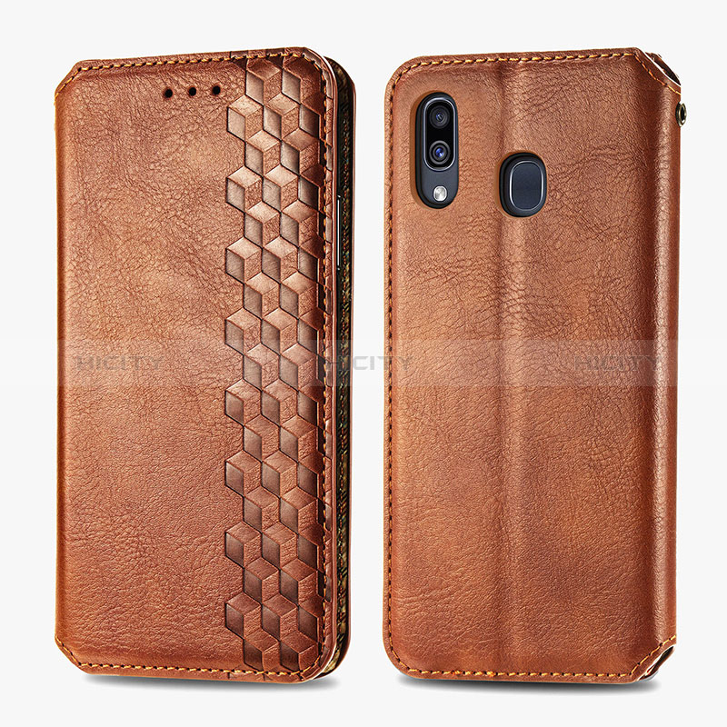 Coque Portefeuille Livre Cuir Etui Clapet S01D pour Samsung Galaxy A20 Marron Plus