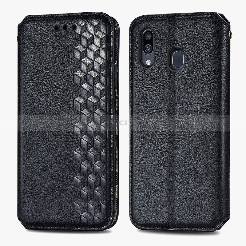 Coque Portefeuille Livre Cuir Etui Clapet S01D pour Samsung Galaxy A20 Noir Plus